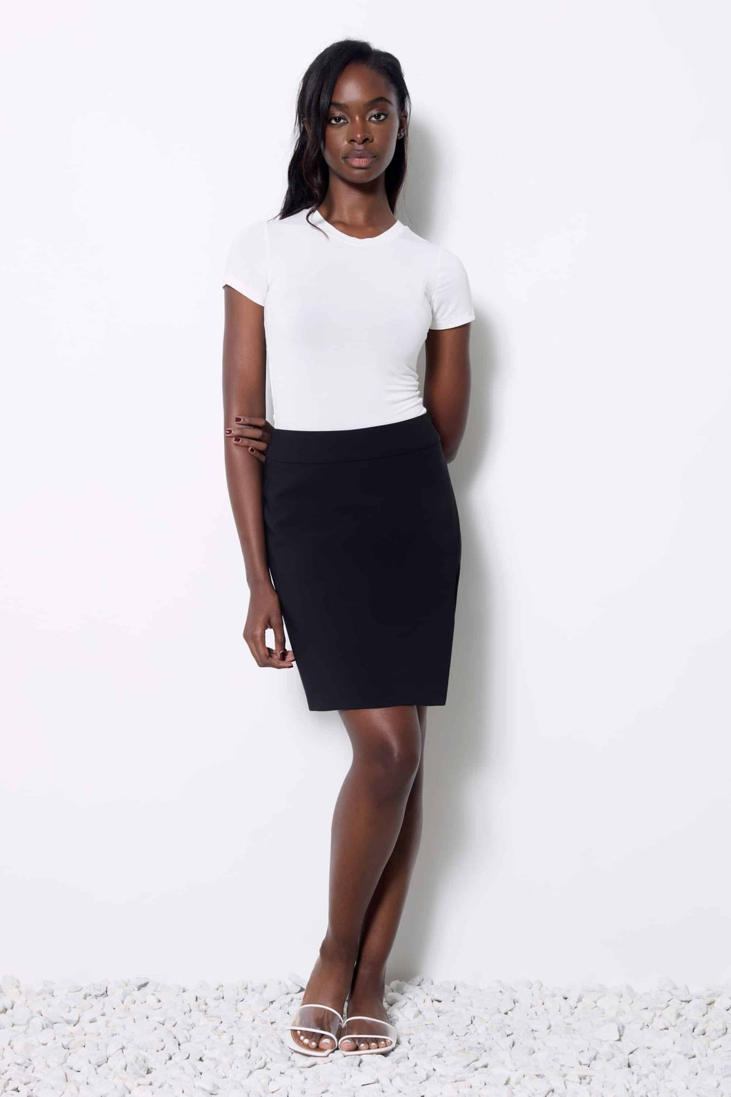 UP! Black Solid Amalfi Asymmetric Skort