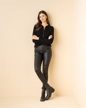 Load image into Gallery viewer, Marble Black Long Sleeve Fitted Collar Sweater with Button Detail
