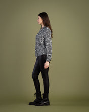 Load image into Gallery viewer, Marble Black Print Half Button Down Relaxed Fit Collared Blouse
