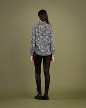 Load image into Gallery viewer, Marble Black Print Half Button Down Relaxed Fit Collared Blouse
