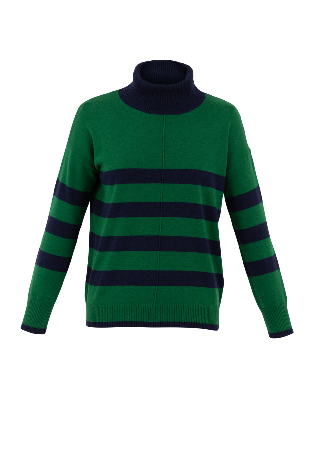 Marble Green Navy Stripe Cowl Neck Sweater - 100% Cotton