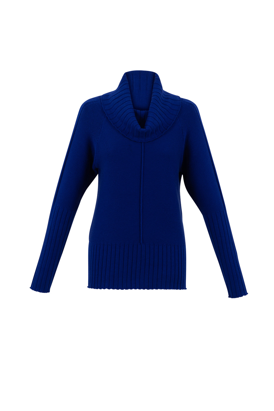 Marble Royal Blue Long Sleeve Cowl Neck Raised Knit Relaxed Fit Sweater
