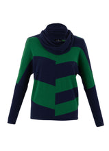 Load image into Gallery viewer, Marble Two Tone Navy Green Oversized Cowl Neck Sweater - 100% Cotton
