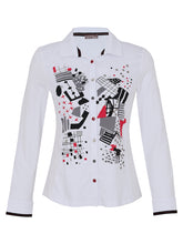Load image into Gallery viewer, Dolcezza &quot;Tear Down The Wall&quot; White Shirt with Black, White, Red &amp; Grey Print
