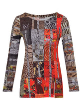 Load image into Gallery viewer, Dolcezza &quot;Red Black Quilt&quot; Round Neck Multi Print Tunic Top
