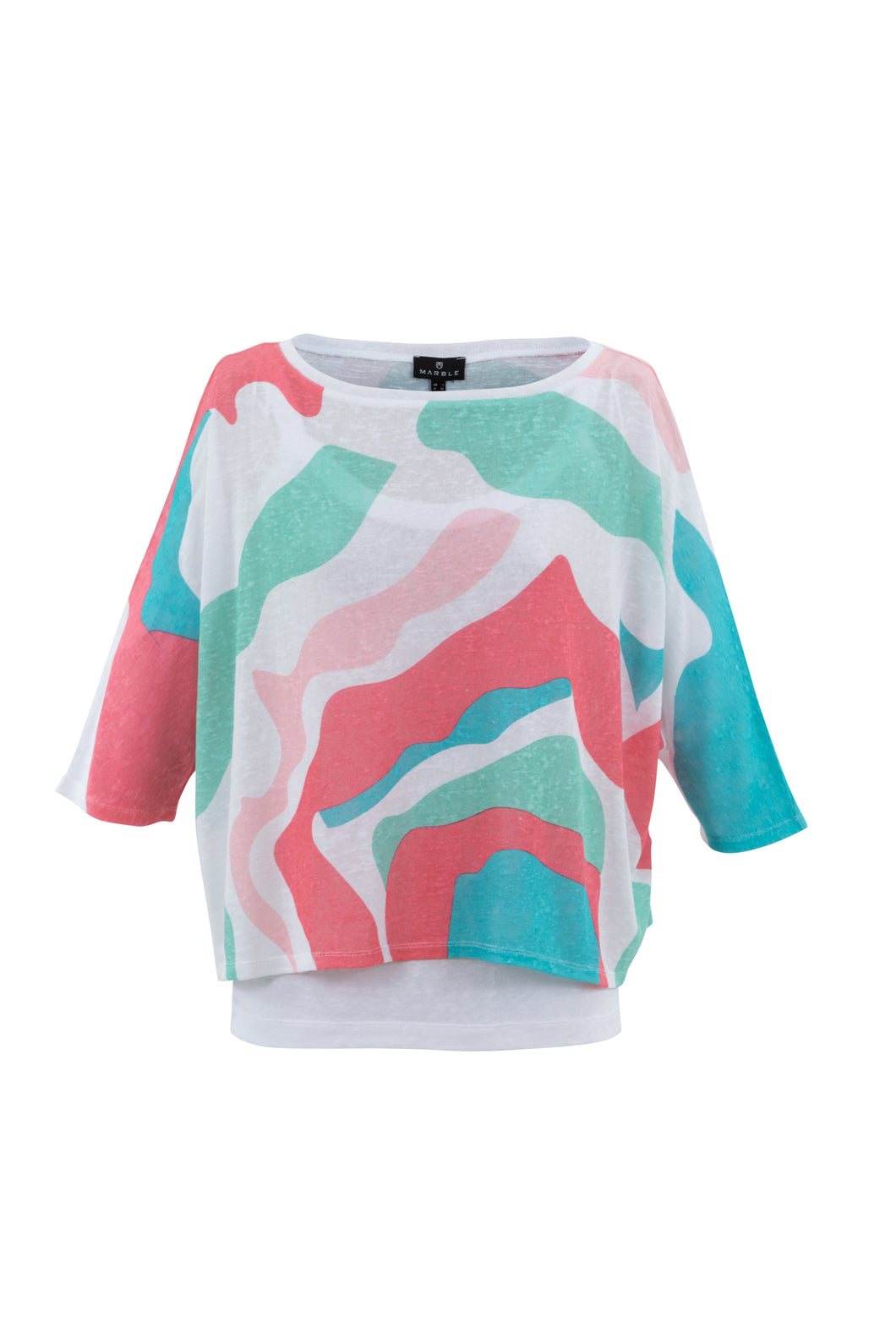 Marble White, Watermelon & Aqua Print Oversized Top with Camisole