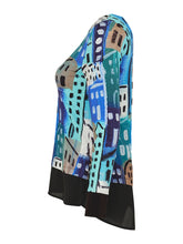 Load image into Gallery viewer, Dolcezza &quot;City Stories&quot; Blue Multi Print Fooler Top with Split Back
