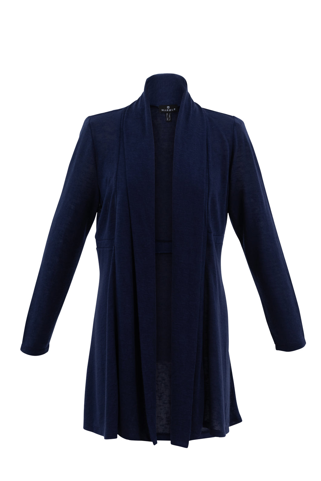 Marble Lightweight Long Sleeve Long Line Open Cardigan in Navy or White