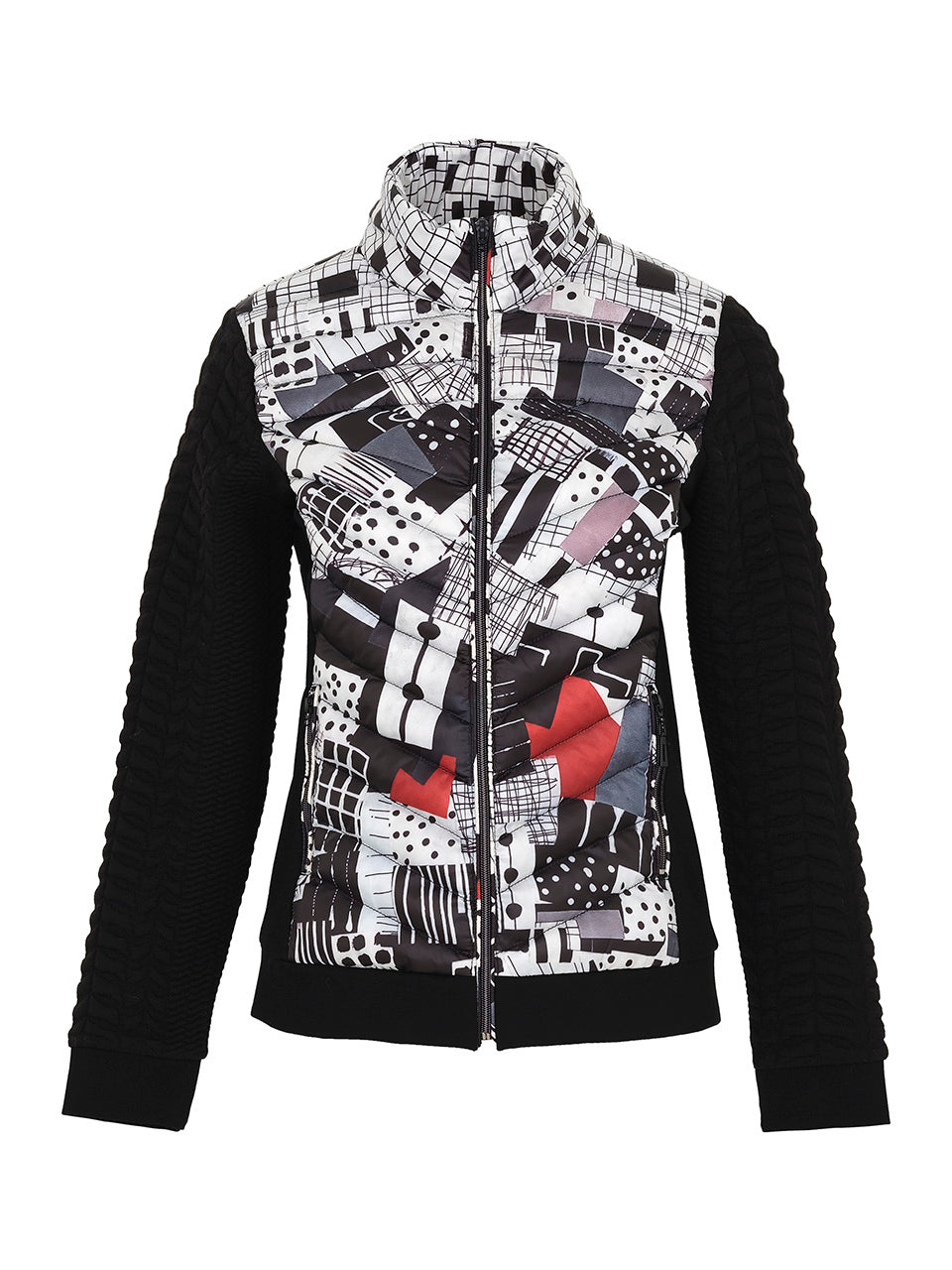 Dolcezza “Tear Down The Wall” Black, White, Grey & Red Print Zip Jacket