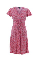 Load image into Gallery viewer, Marble Red V-Neck Fit and Flare Dress with Twist Waist Detail
