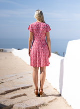 Load image into Gallery viewer, Marble Red V-Neck Fit and Flare Dress with Twist Waist Detail
