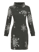 Load image into Gallery viewer, Dolcezza Charcoal with White Snowflake Print Cowl Neck Knit Dress
