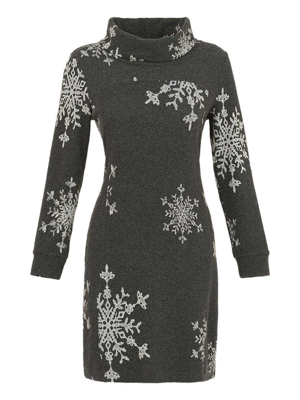 Dolcezza Charcoal with White Snowflake Print Cowl Neck Knit Dress