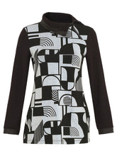 Load image into Gallery viewer, Dolcezza Black &amp; White Print Top with Side Zip Neckline
