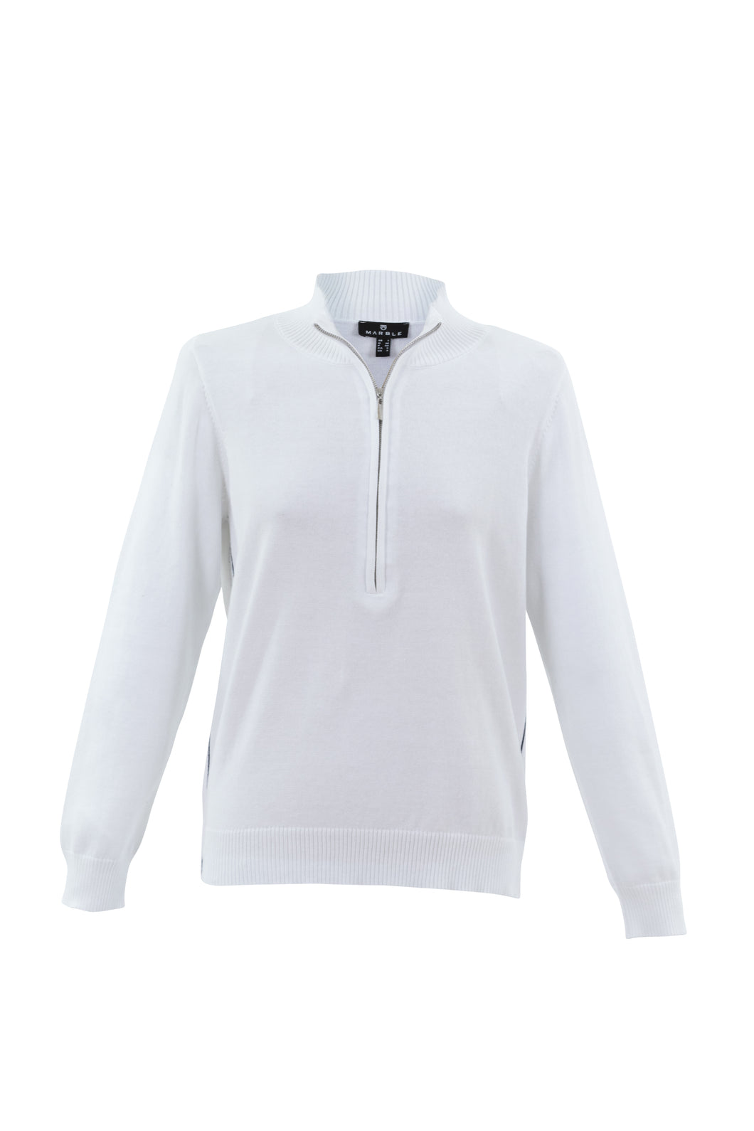 Marble White Half Zip Long Sleeve Relaxed Fit Top - 100% Cotton