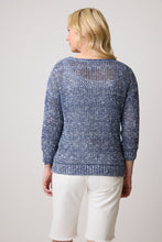 Load image into Gallery viewer, Parkhurst Dark Sky Blue Tweed Mix Round Neck Eco Mesh Sweater Top
