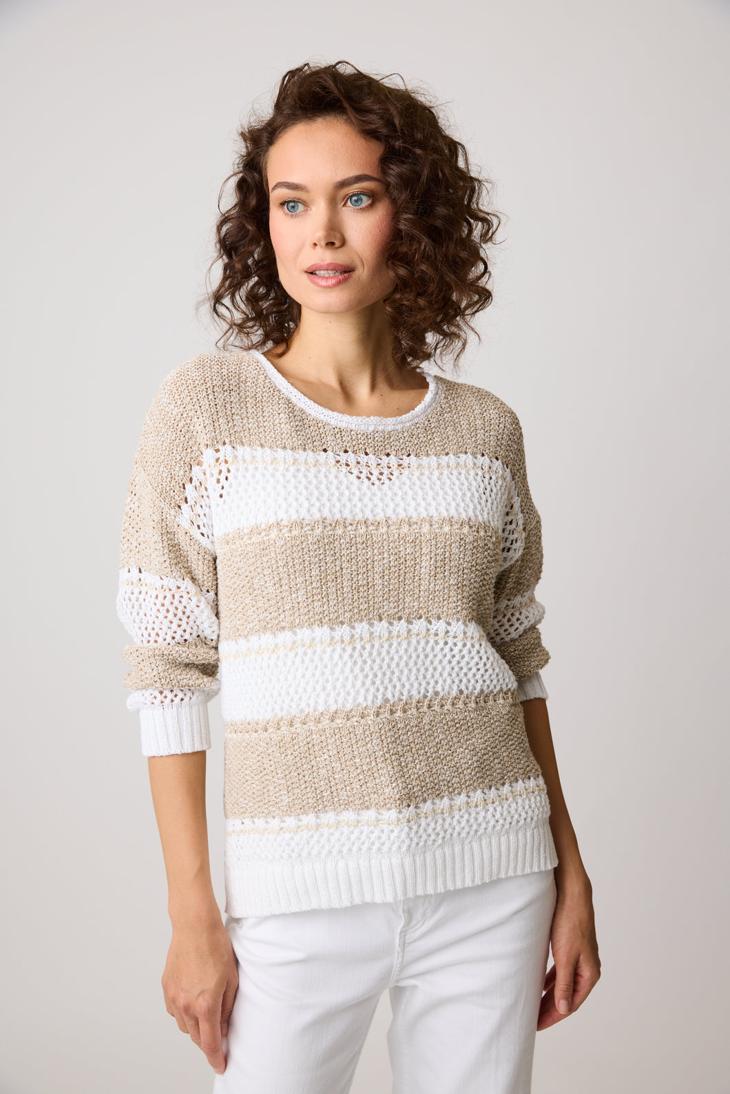 Parkhurst Taupe Tweed Combo Round Neck Harper Eco Stripe Sweater