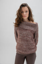 Load image into Gallery viewer, Marble Super Soft Feather Yarn Pullover On Or Off Shoulder Cowl Neck Sweater in Chocolate or Seafoam
