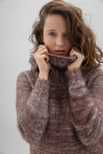 Load image into Gallery viewer, Marble Super Soft Feather Yarn Pullover On Or Off Shoulder Cowl Neck Sweater in Chocolate or Seafoam
