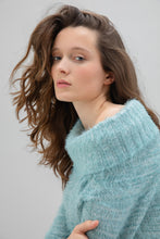 Load image into Gallery viewer, Marble Super Soft Feather Yarn Pullover On Or Off Shoulder Cowl Neck Sweater in Chocolate or Seafoam
