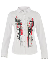 Load image into Gallery viewer, Dolcezza Button Front White Shirt with Print
