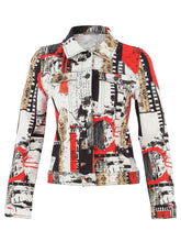 Load image into Gallery viewer, Dolcezza Button Front Short Denim Style Print Jacket
