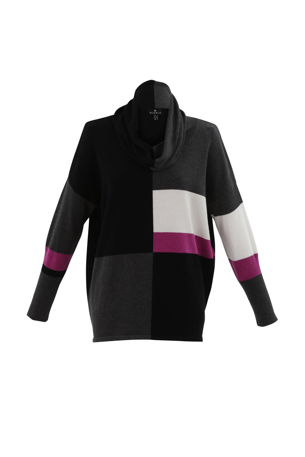 Marble Charcoal Super Soft Oversized Fit Cowl Neck Colour Block Sweater