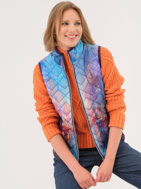 Dolcezza Blue Multi Puffer Vest with Pockets