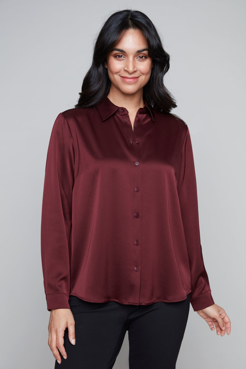 Carre Noir Cabernet Blouse with Button Front