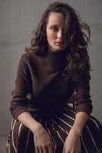 Load image into Gallery viewer, Marble Super Soft Chocolate Chunky Knit Ribbed Detail Sweater with Split Neck - 100% Cotton
