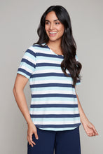 Load image into Gallery viewer, Carre Noir Round Neck Stripe Tee in Grey Combo or Navy Combo
