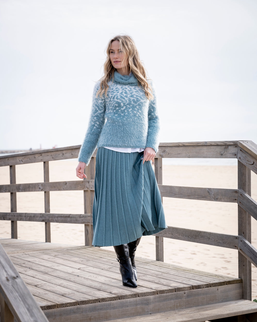 Marble Fuzzy Turtle Neck Sweater