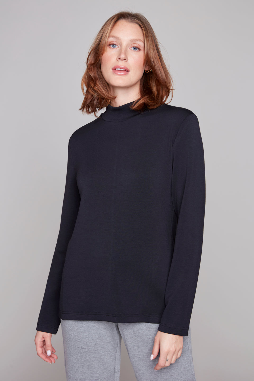 Carre Noir Knit Mock Neck Top