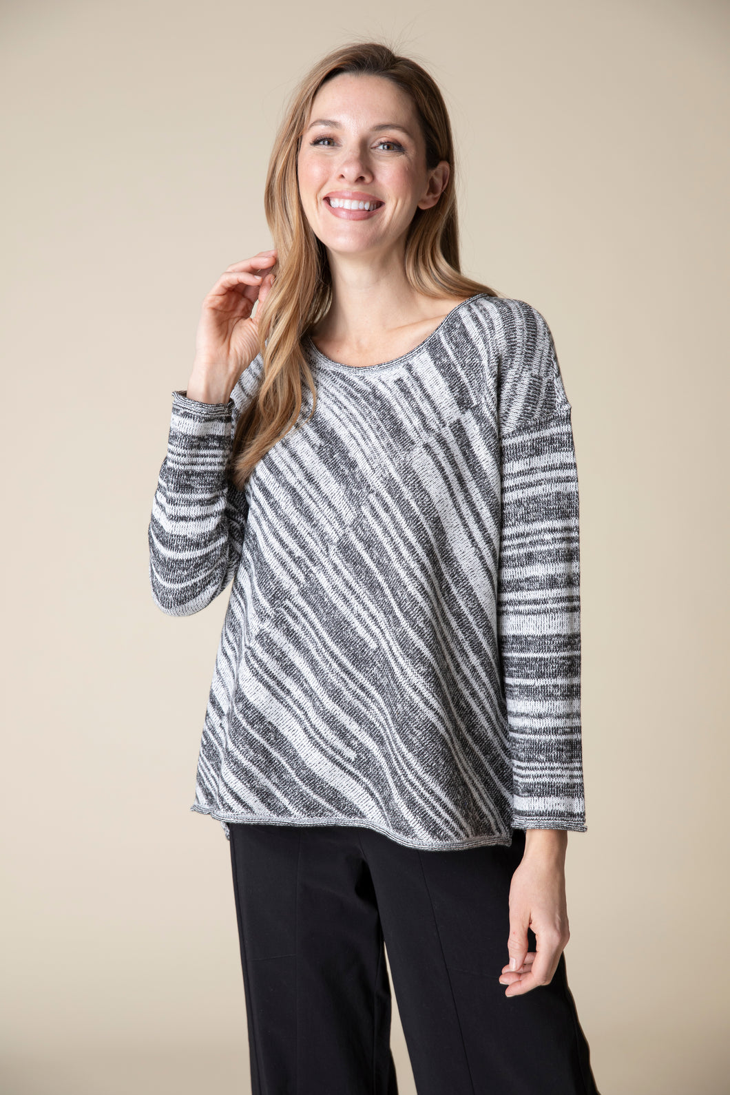 Habitat Mixed Stripe Crew Neck Top In Black or Cobalt