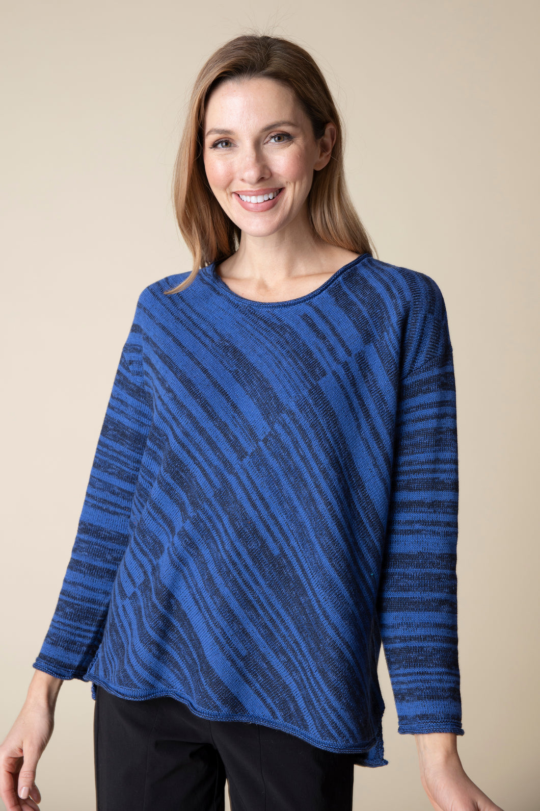 Habitat Mixed Stripe Crew Neck Top In Black or Cobalt