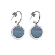 Load image into Gallery viewer, Merx Resin Reversible Circle Dangle Earrings in Sky Blue and Baked Capiz
