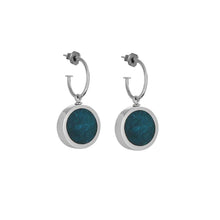 Load image into Gallery viewer, Merx Resin Reversible Circle Dangle Earrings in Light &amp; Dark Denim Blue
