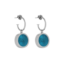 Load image into Gallery viewer, Merx Resin Reversible Circle Dangle Earrings in Light &amp; Dark Denim Blue
