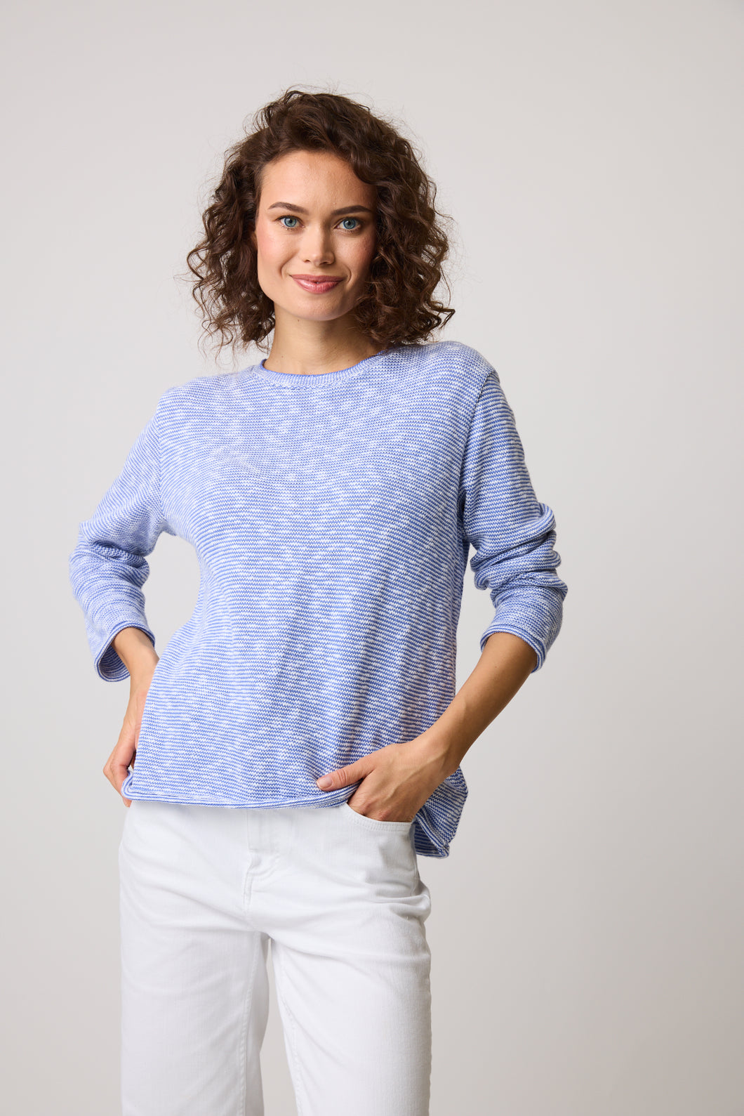 Cotton Country by Parkhurst White Forget-Me-Not Willow Textured Crew