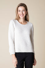 Load image into Gallery viewer, Habitat Round Neck Brick Stitch Harvested Tweed Pullover in Winter White or Capri
