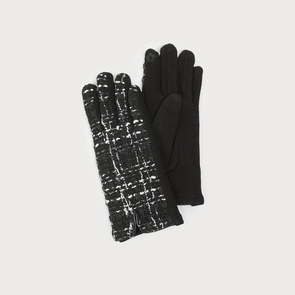 Caracol Black & White Soft Fleece Lined Tweed Gloves