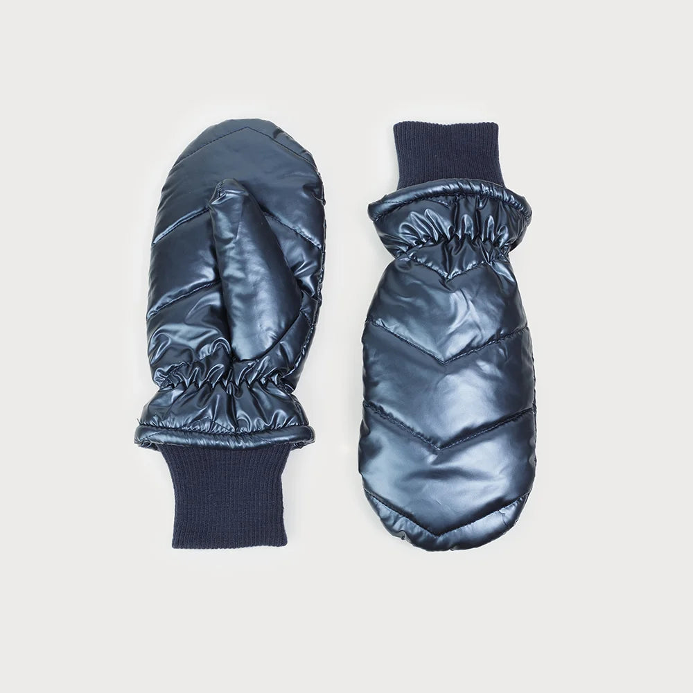 Caracol Shiny Navy Puffer Super Soft Fleece Lined Mittens