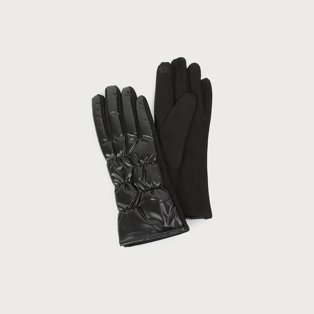 Caracol Black Puffer & Soft Faux Suede Fleece Lined Gloves