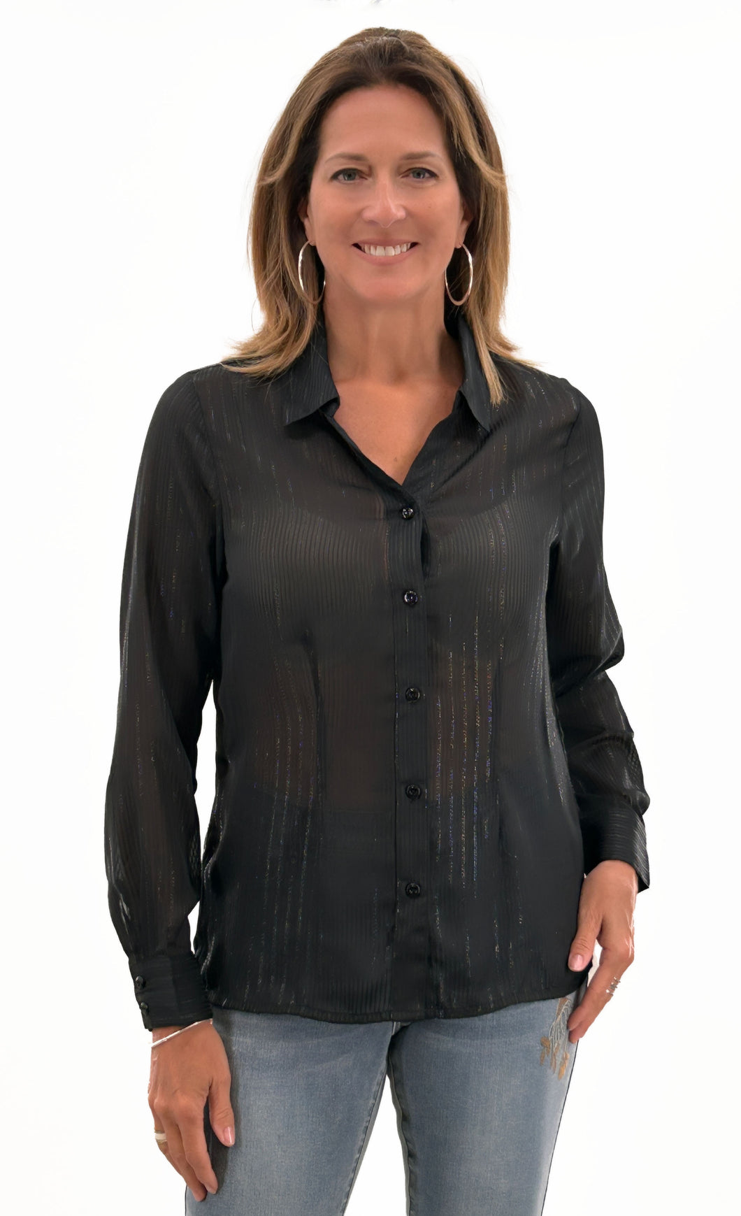 Orly Black Blouse with Silver Thread Detail