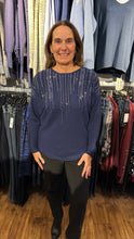 Load image into Gallery viewer, Casa Donna Round Neck Cascading Sparkle Dolman Sleeve Sweater in Blue or Red
