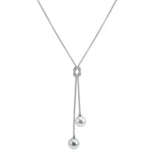Load image into Gallery viewer, Merx Perla Long Shiny Silver Knotted Necklace with Grey &amp; White Pearls
