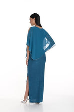 Load image into Gallery viewer, Frank Lyman Gown with Chiffon V-Neck Angled Cape in Teal/Blue or Royal
