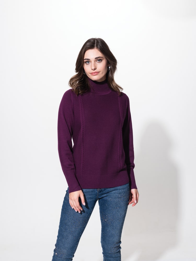 Alison Sheri Mock Neck Knit Sweater in Plum or Red