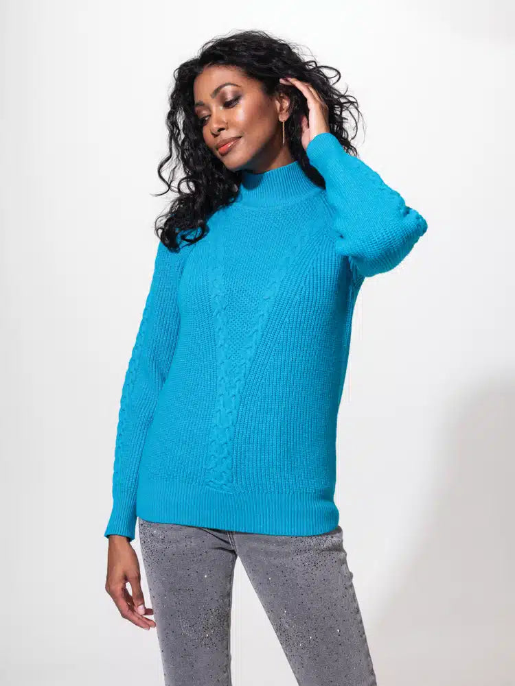 Alison Sheri Turquoise Mock Neck Knit Sweater