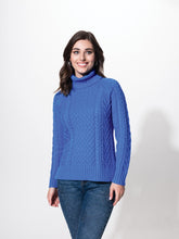 Load image into Gallery viewer, Alison Sheri Cable Knit Turtleneck Pulloever Sweater in Purple or Blue
